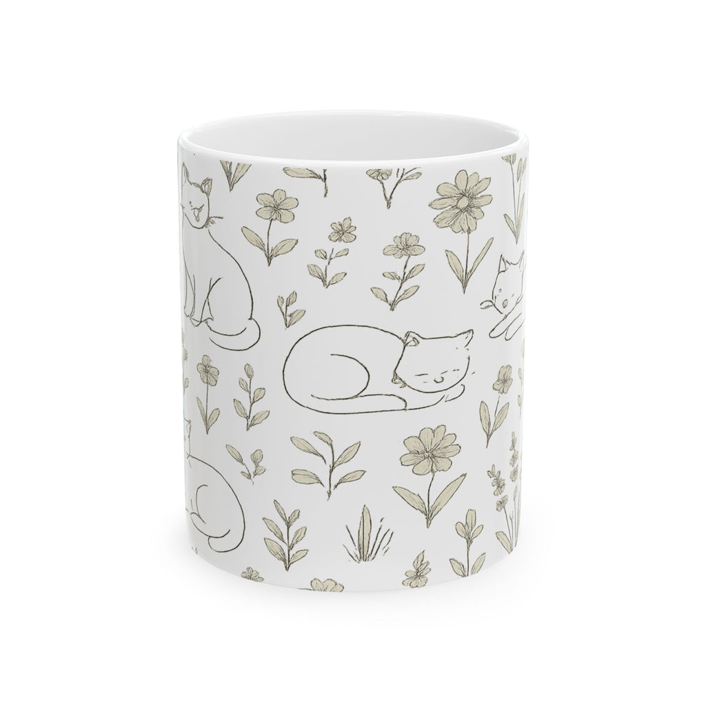 Delicate Cats In Garden Full Wrap Coffee Mug | Cats Gift | Ceramic Mug