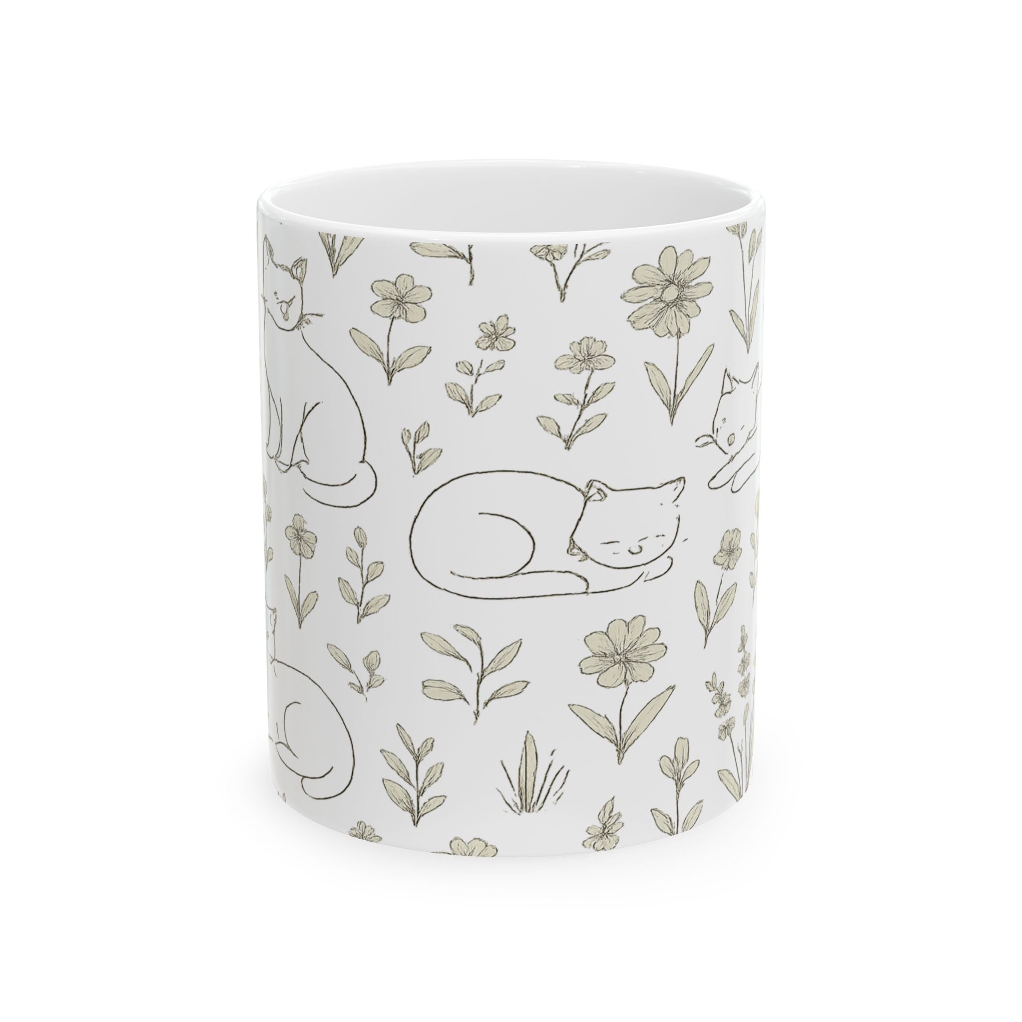 Delicate Cats In Garden Full Wrap Coffee Mug | Cats Gift | Ceramic Mug