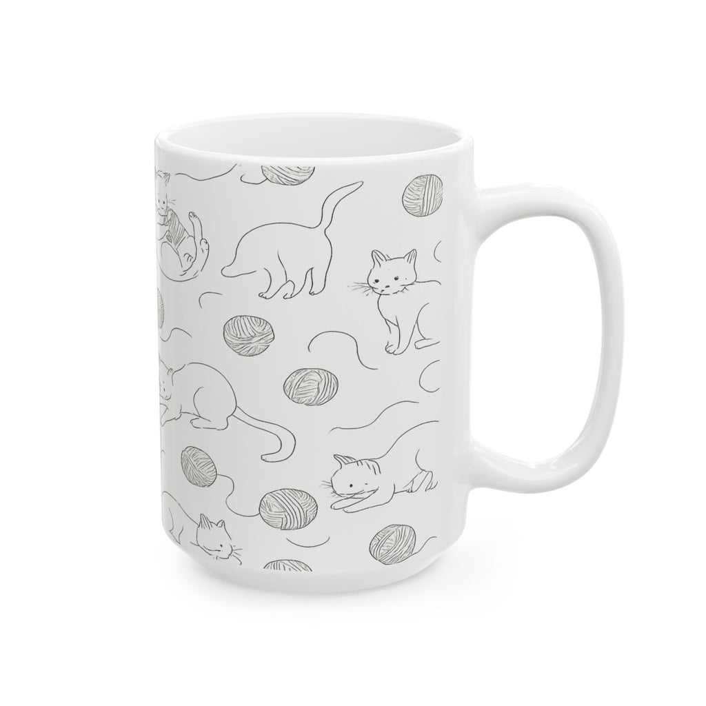 Delicate Cats With Yarn Full Wrap Coffee Mug | Cats Gift | Ceramic Mug