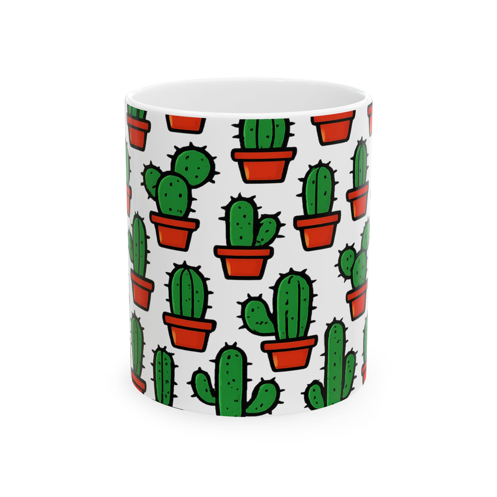 Bold Tiny Potted Cactus Full Wrap Coffee Mug | Cactus Gift | Ceramic Mug