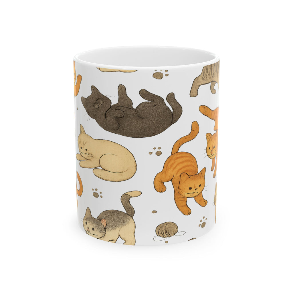 Botanical Playful Cats Full Wrap Coffee Mug | Cats Gift | Ceramic Mug
