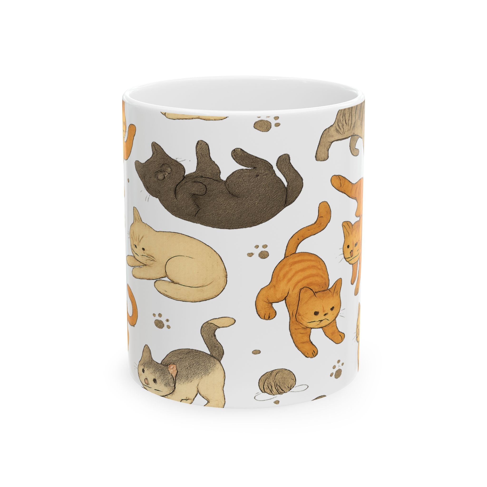 Botanical Playful Cats Full Wrap Coffee Mug | Cats Gift | Ceramic Mug
