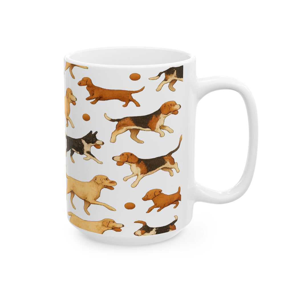Botanical Dogs Playing Fetch Full Wrap Coffee Mug | Dogs Gift | Ceramic Mug
