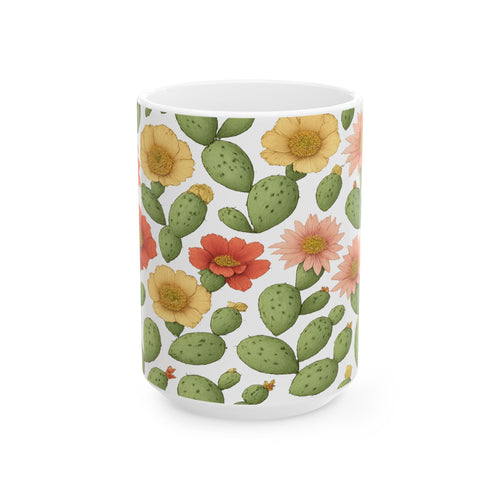 Botanical Blooming Cactus Flowers Pattern Coffee Mug | Cactus Lover Gift | Ceramic Mug