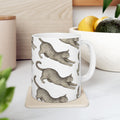 Botanical Stretching Cats Full Wrap Coffee Mug | Cats Gift | Ceramic Mug