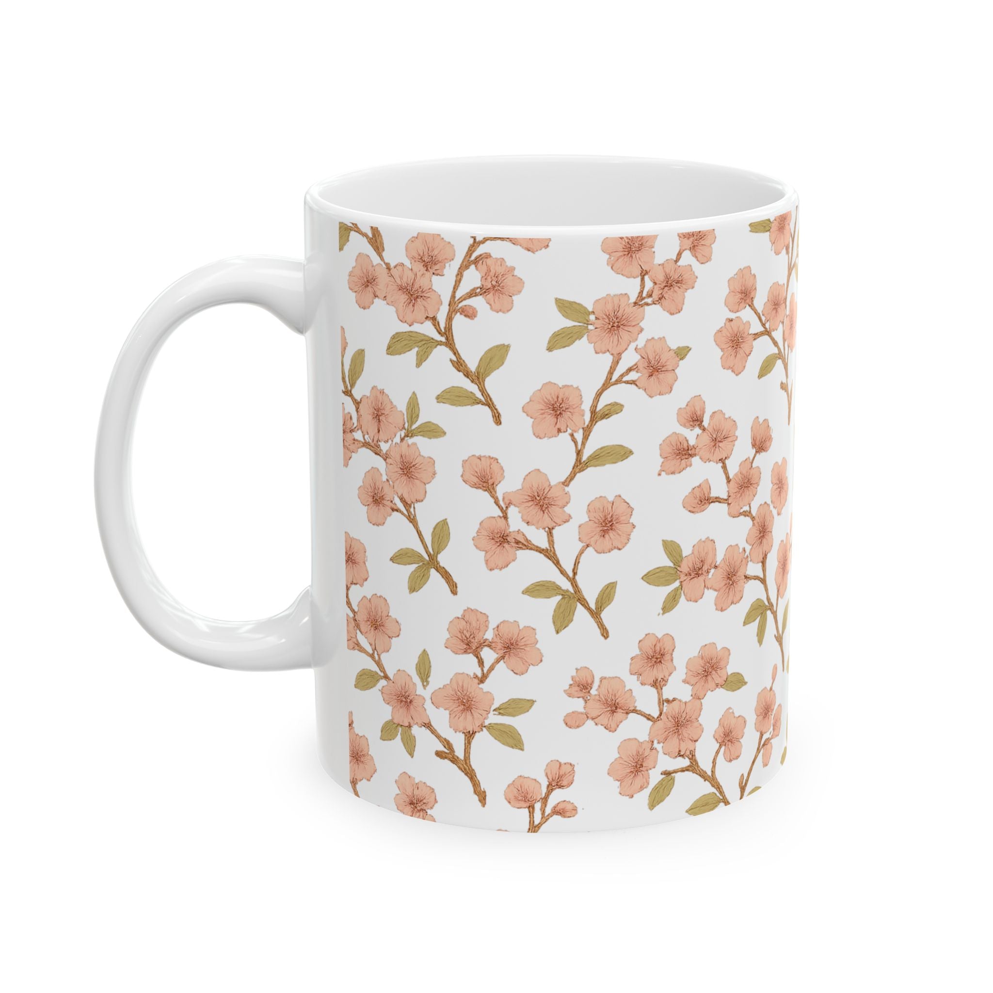 Vintage Cherry Blossom Branches Full Wrap Coffee Mug | Flowers Gift | Ceramic Mug