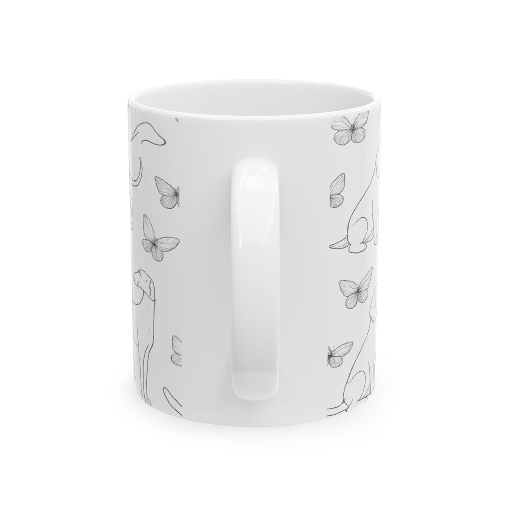 Delicate Dogs And Butterflies Full Wrap Coffee Mug | Dogs Gift | Ceramic Mug