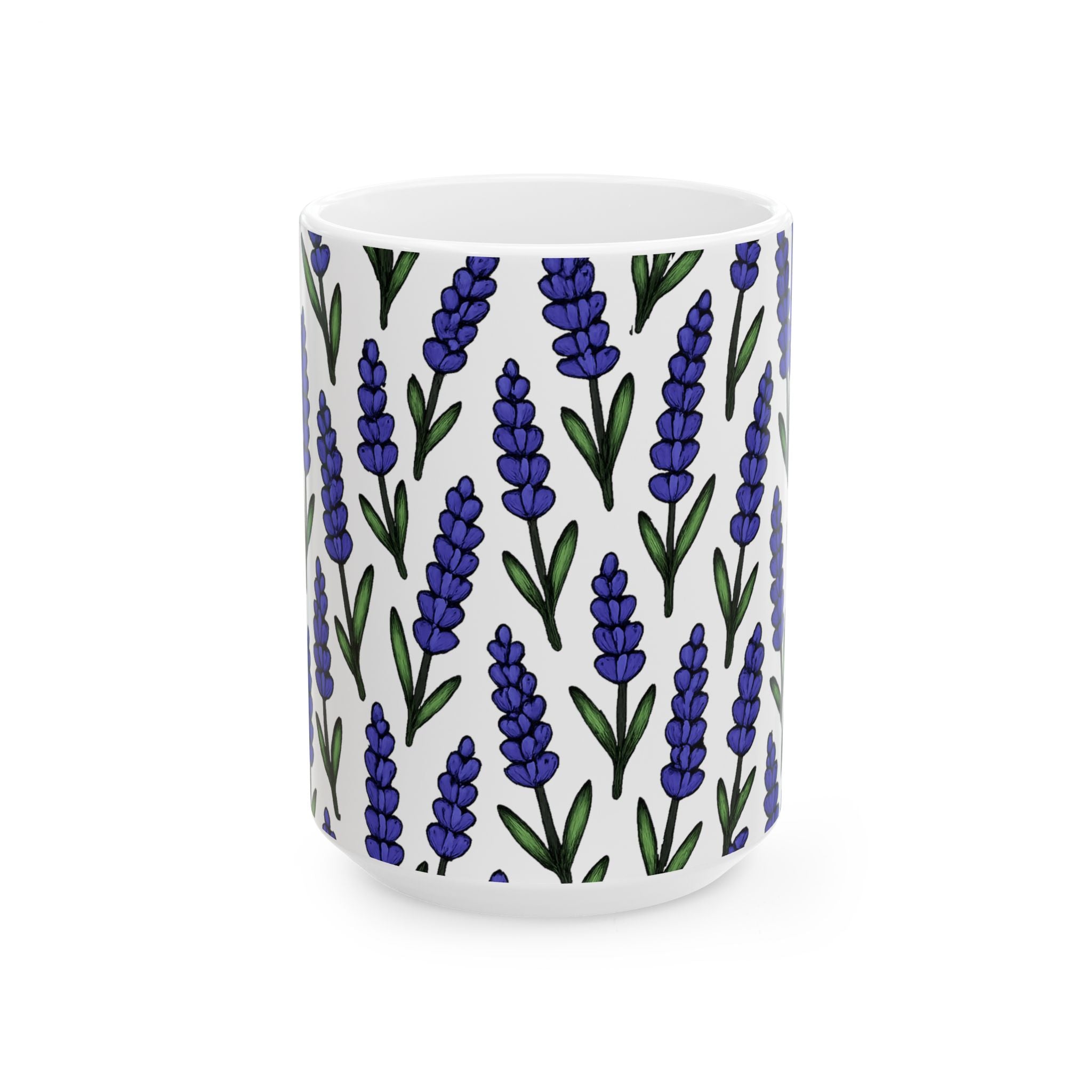 Bold Lavender Sprigs Full Wrap Coffee Mug | Flowers Gift | Ceramic Mug
