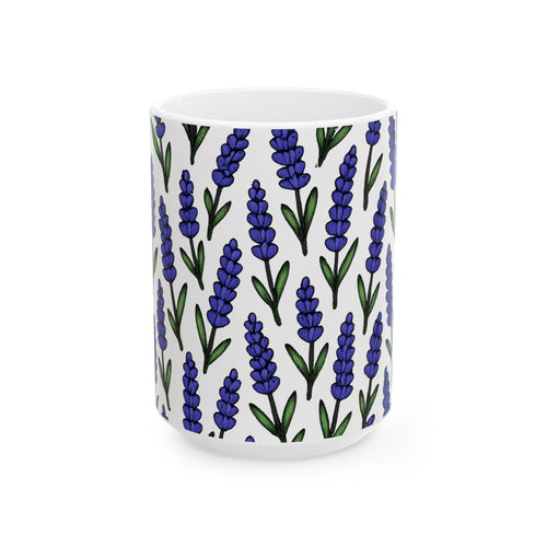 Bold Lavender Sprigs Full Wrap Coffee Mug | Flowers Gift | Ceramic Mug