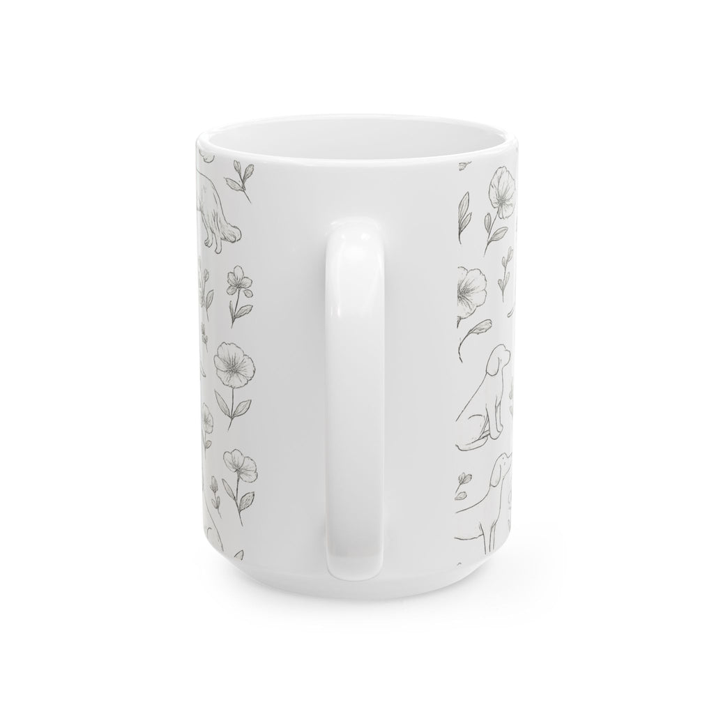 Delicate Dogs And Flowers Full Wrap Coffee Mug | Dogs Gift | Ceramic Mug