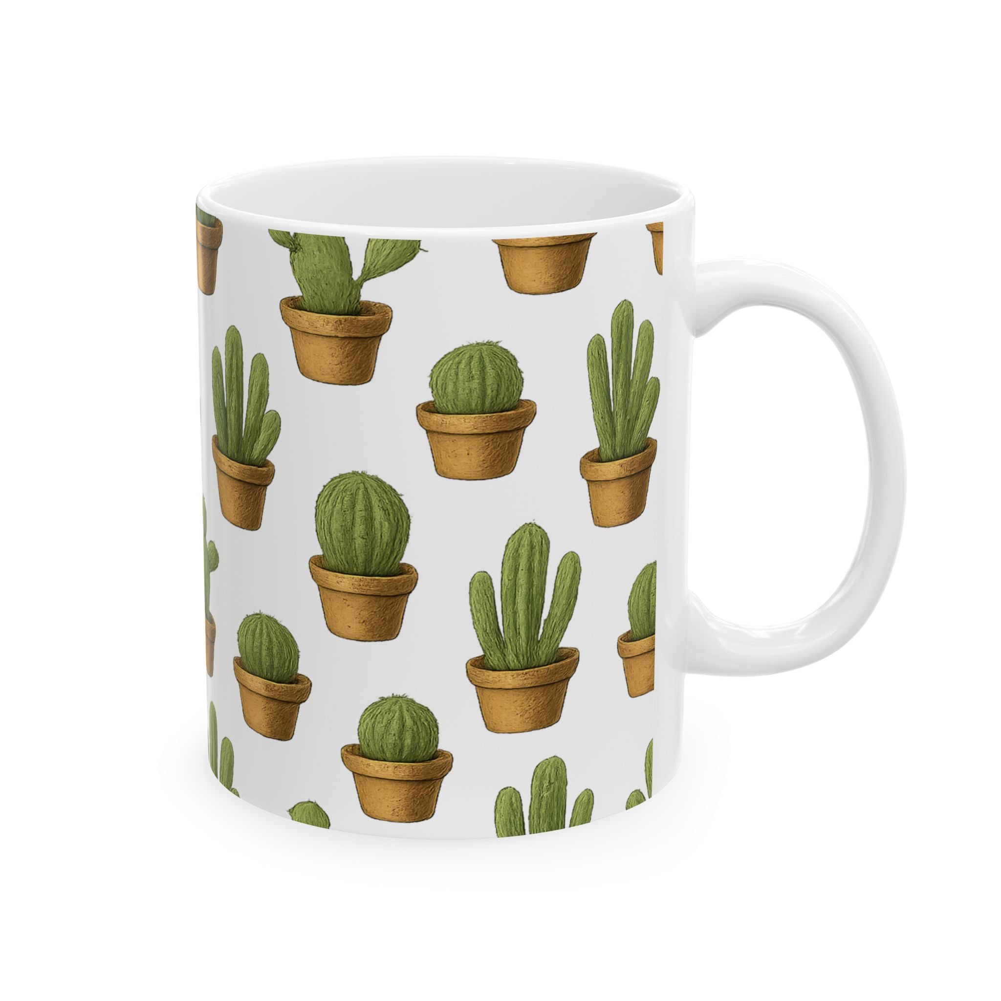 Botanical Tiny Potted Cactus Full Wrap Coffee Mug | Cactus Gift | Ceramic Mug