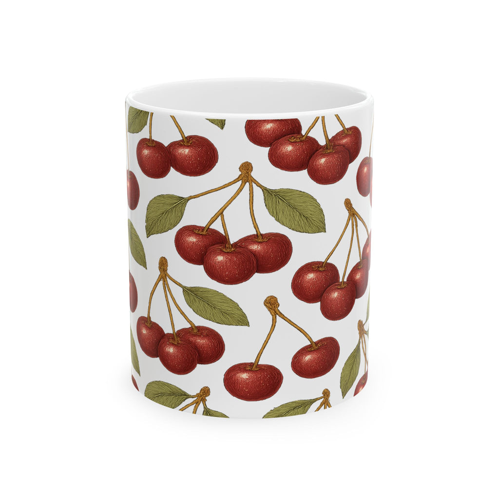 Botanical Cherries Pattern Coffee Mug | Fruit Lover Gift | Ceramic Mug