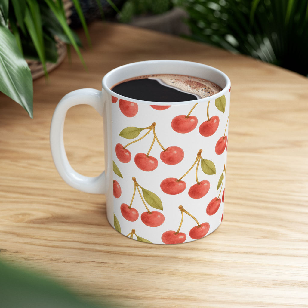 Watercolor Cherries Full Wrap Coffee Mug | Fruit Gift | Ceramic Mug