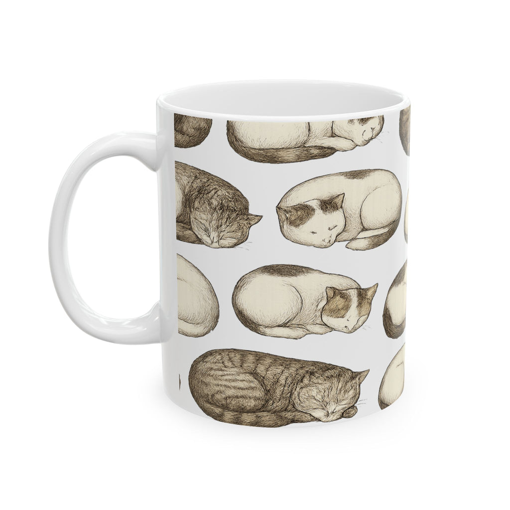 Botanical Sleeping Cats Full Wrap Coffee Mug | Cats Gift | Ceramic Mug