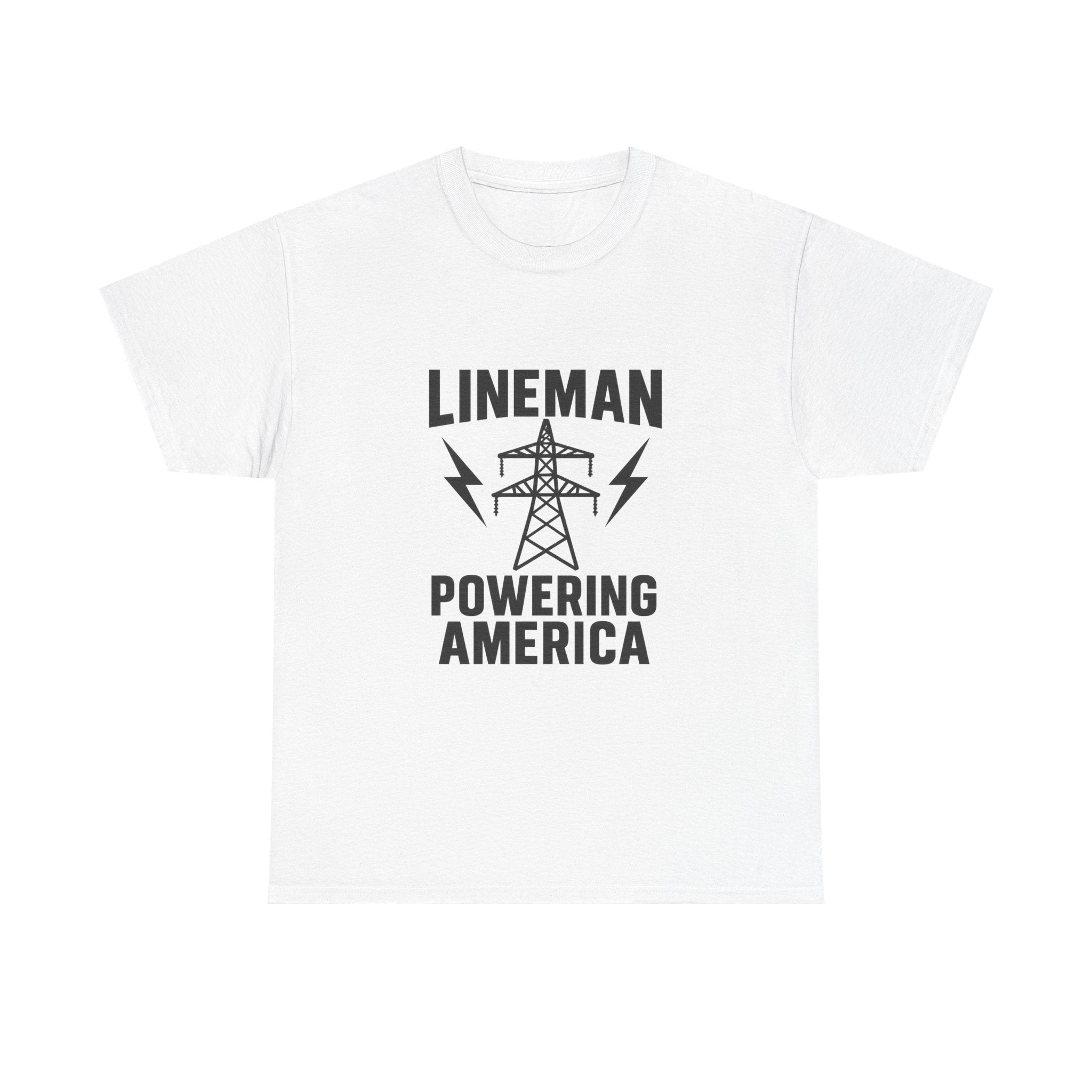 Lineman Powering America Electrician T-Shirt | Unique Gift | Graphic Tee