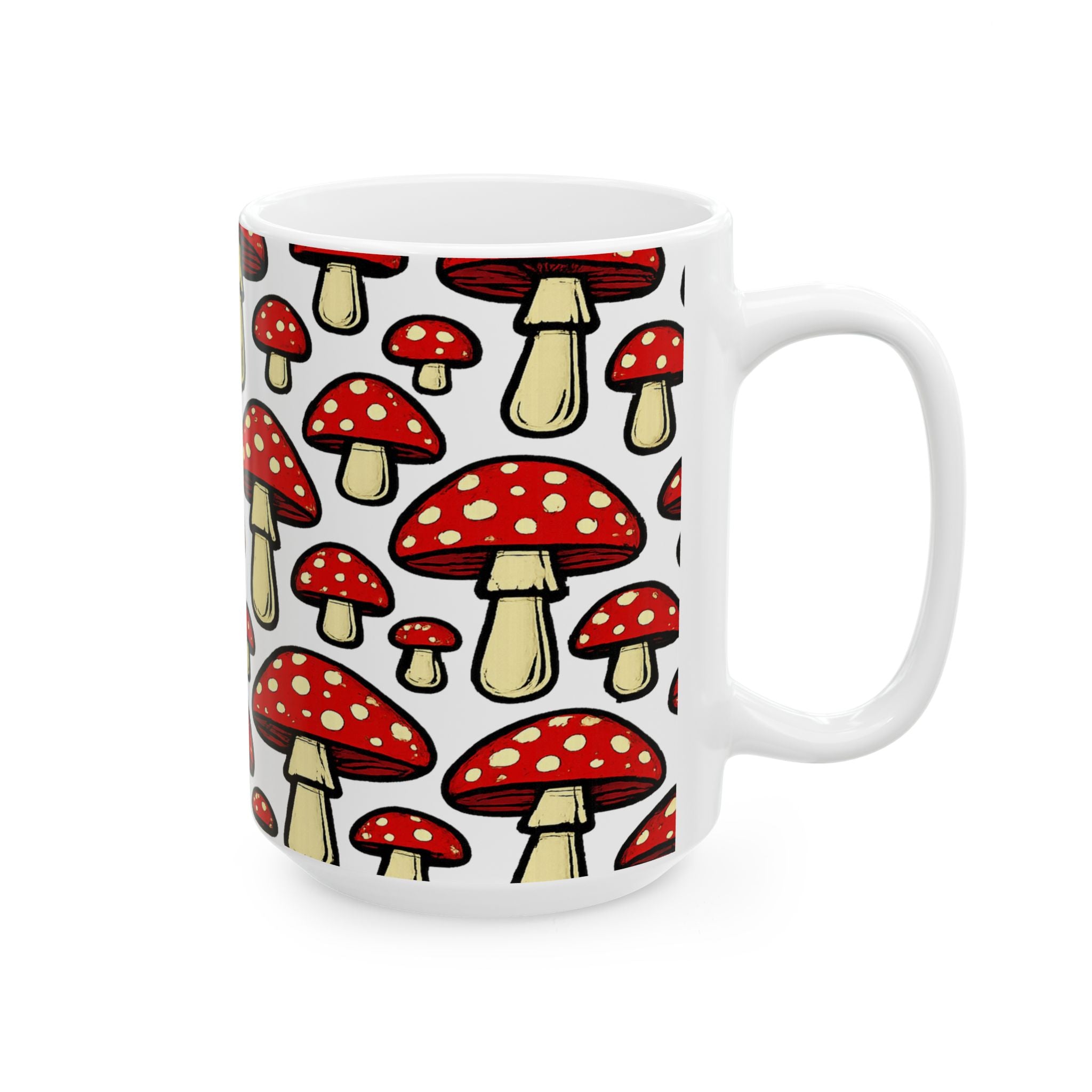 Bold Fairy Tale Mushrooms Full Wrap Coffee Mug | Mushrooms Gift | Ceramic Mug