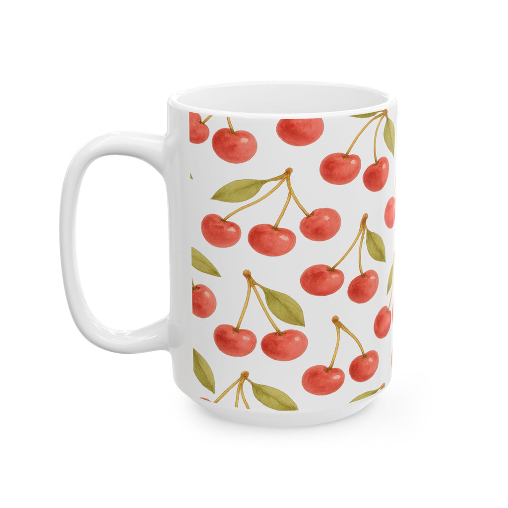 Watercolor Cherries Full Wrap Coffee Mug | Fruit Gift | Ceramic Mug