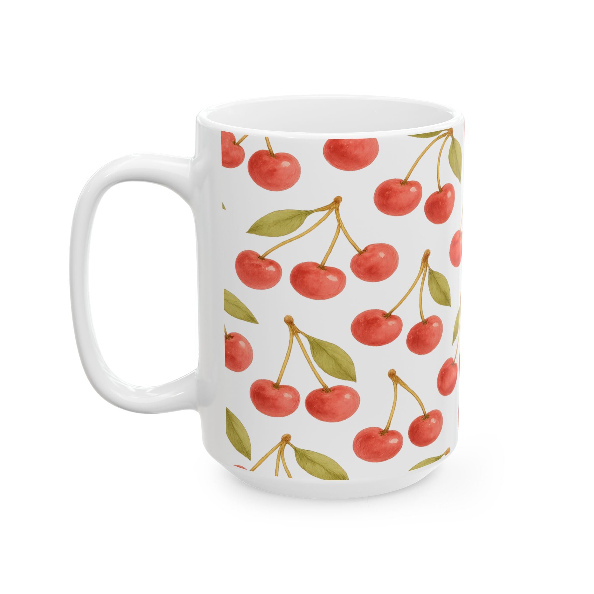Watercolor Cherries Full Wrap Coffee Mug | Fruit Gift | Ceramic Mug