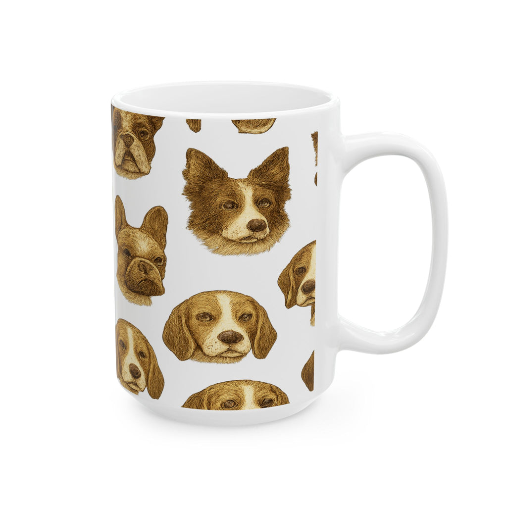 Vintage Dog Faces Full Wrap Coffee Mug | Dogs Gift | Ceramic Mug