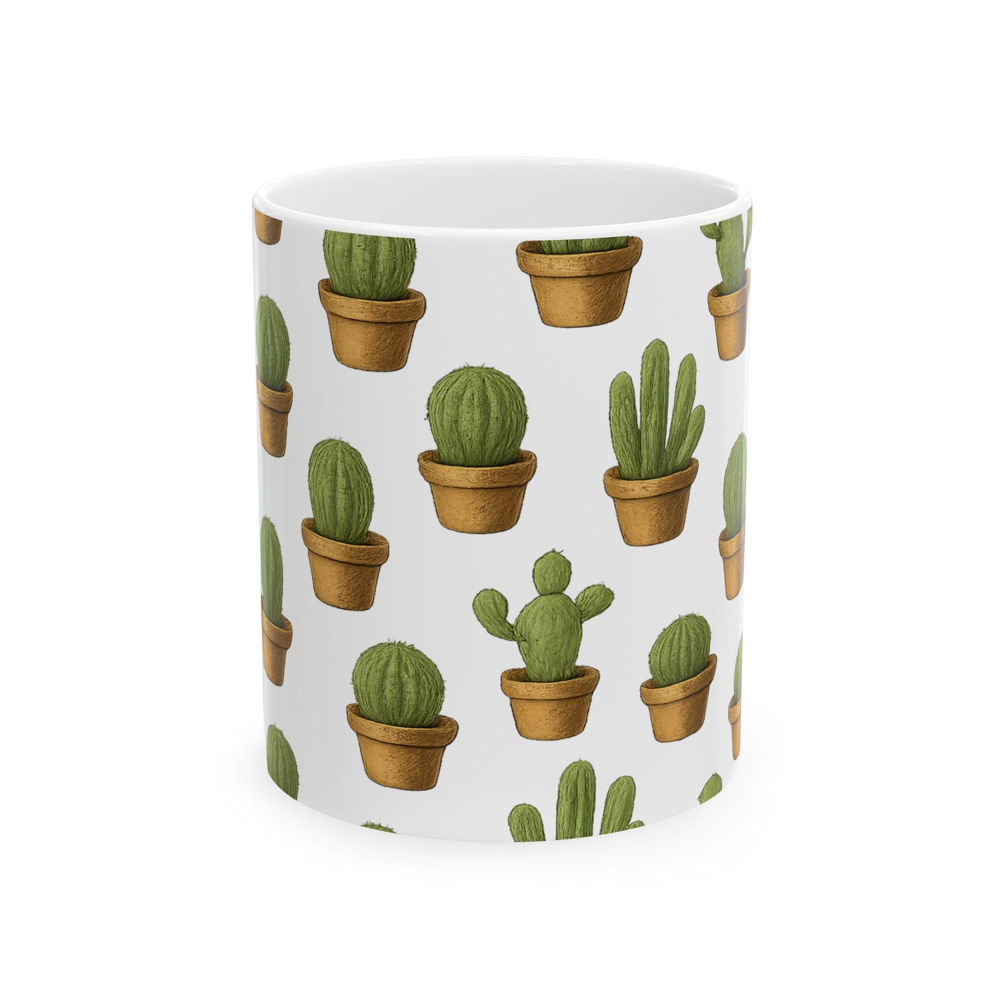 Botanical Tiny Potted Cactus Full Wrap Coffee Mug | Cactus Gift | Ceramic Mug