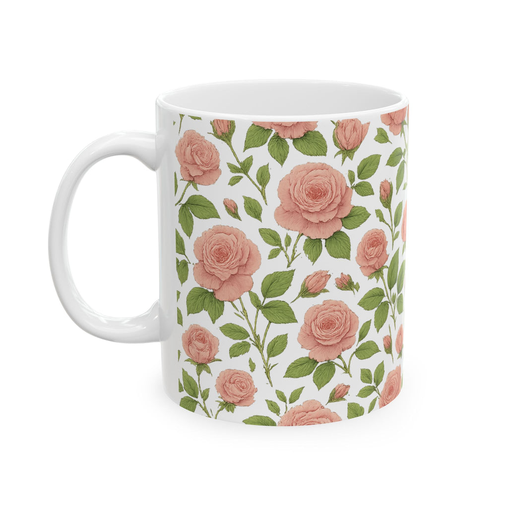 Botanical Pink Rose Garden Full Wrap Coffee Mug | Flowers Gift | Ceramic Mug