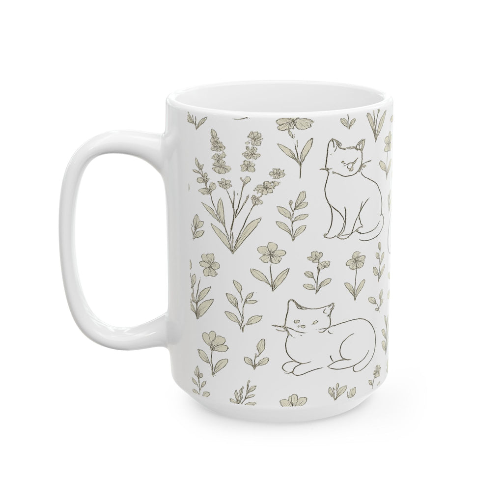 Delicate Cats In Garden Full Wrap Coffee Mug | Cats Gift | Ceramic Mug
