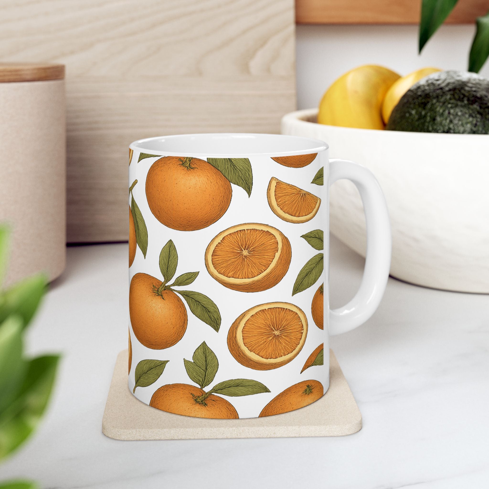 Botanical Oranges Full Wrap Coffee Mug | Fruit Gift | Ceramic Mug