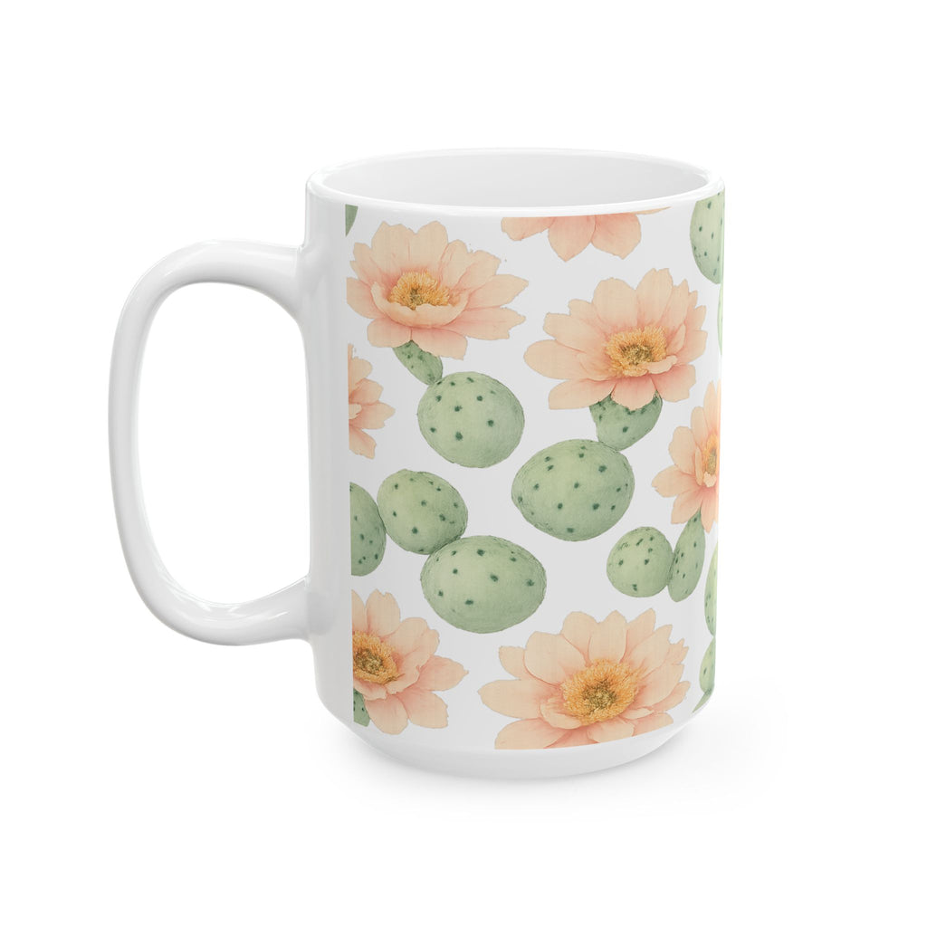 Watercolor Blooming Cactus Flowers Full Wrap Coffee Mug | Cactus Gift | Ceramic Mug
