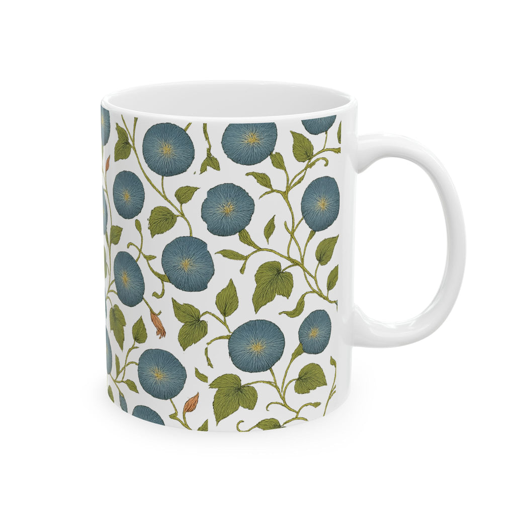 Vintage Morning Glory Vine Full Wrap Coffee Mug | Flowers Gift | Ceramic Mug