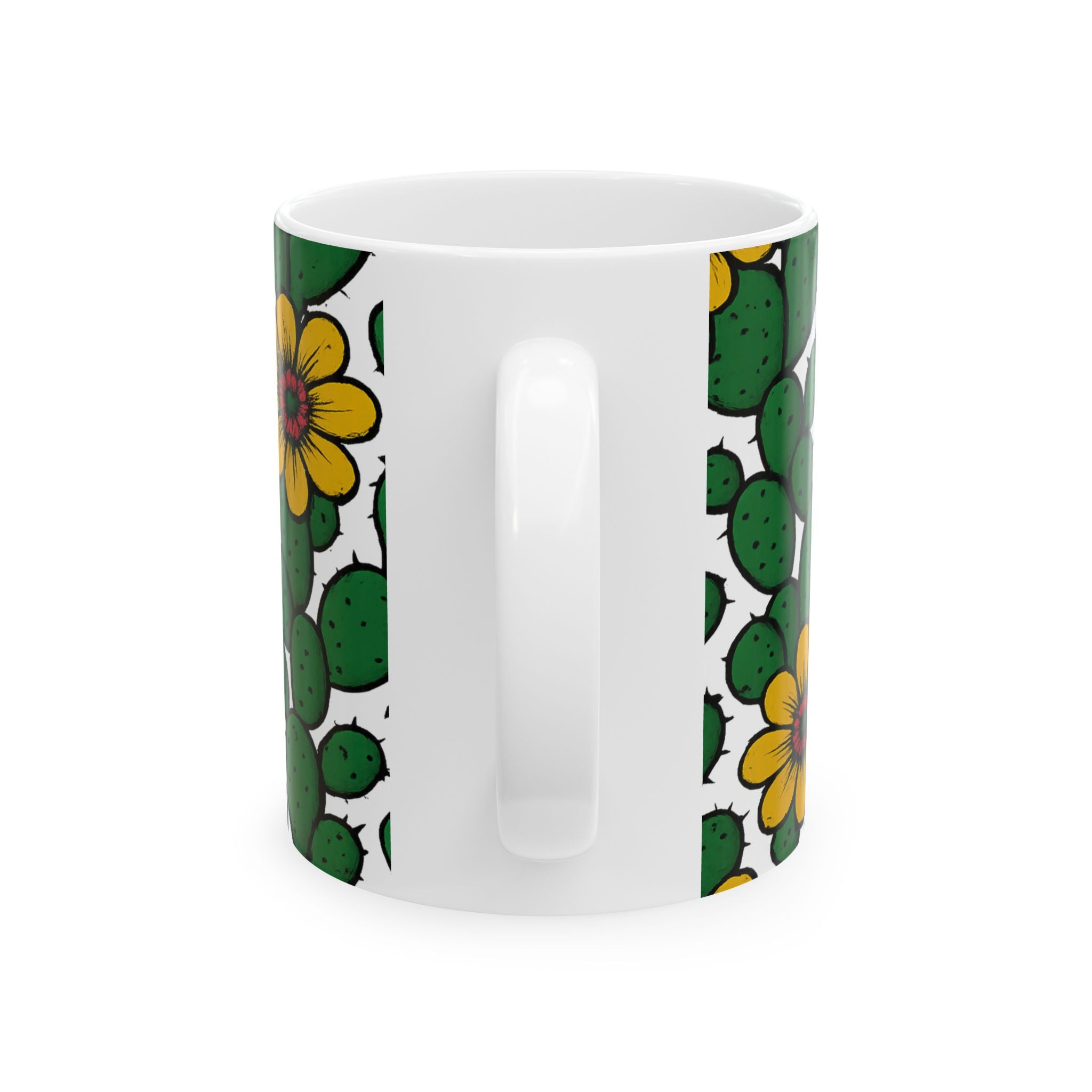 Bold Blooming Cactus Flowers Full Wrap Coffee Mug | Cactus Gift | Ceramic Mug