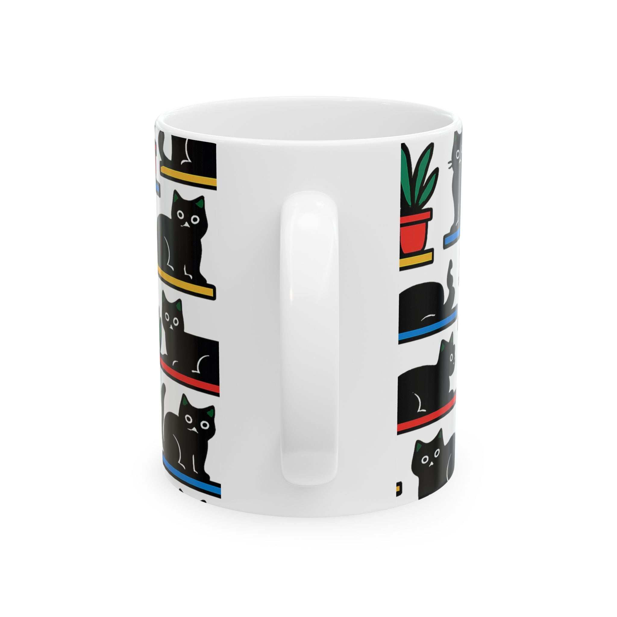 Bold Cats On Shelves Full Wrap Coffee Mug | Cats Gift | Ceramic Mug