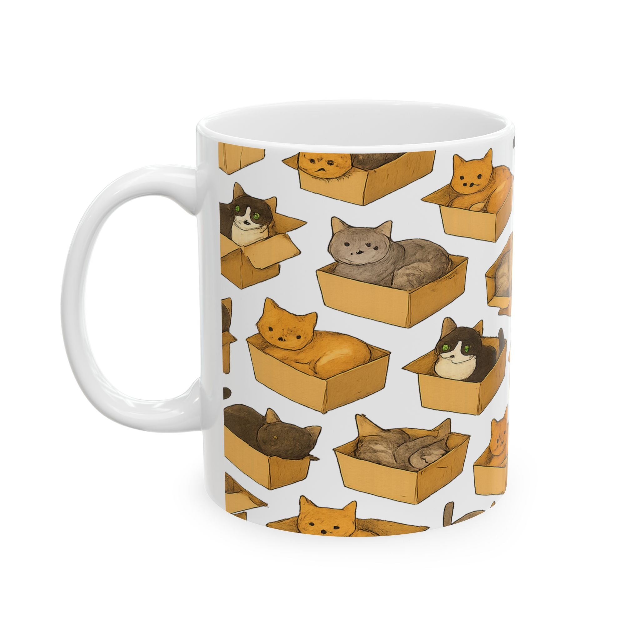 Botanical Cats In Boxes Full Wrap Coffee Mug | Cats Gift | Ceramic Mug