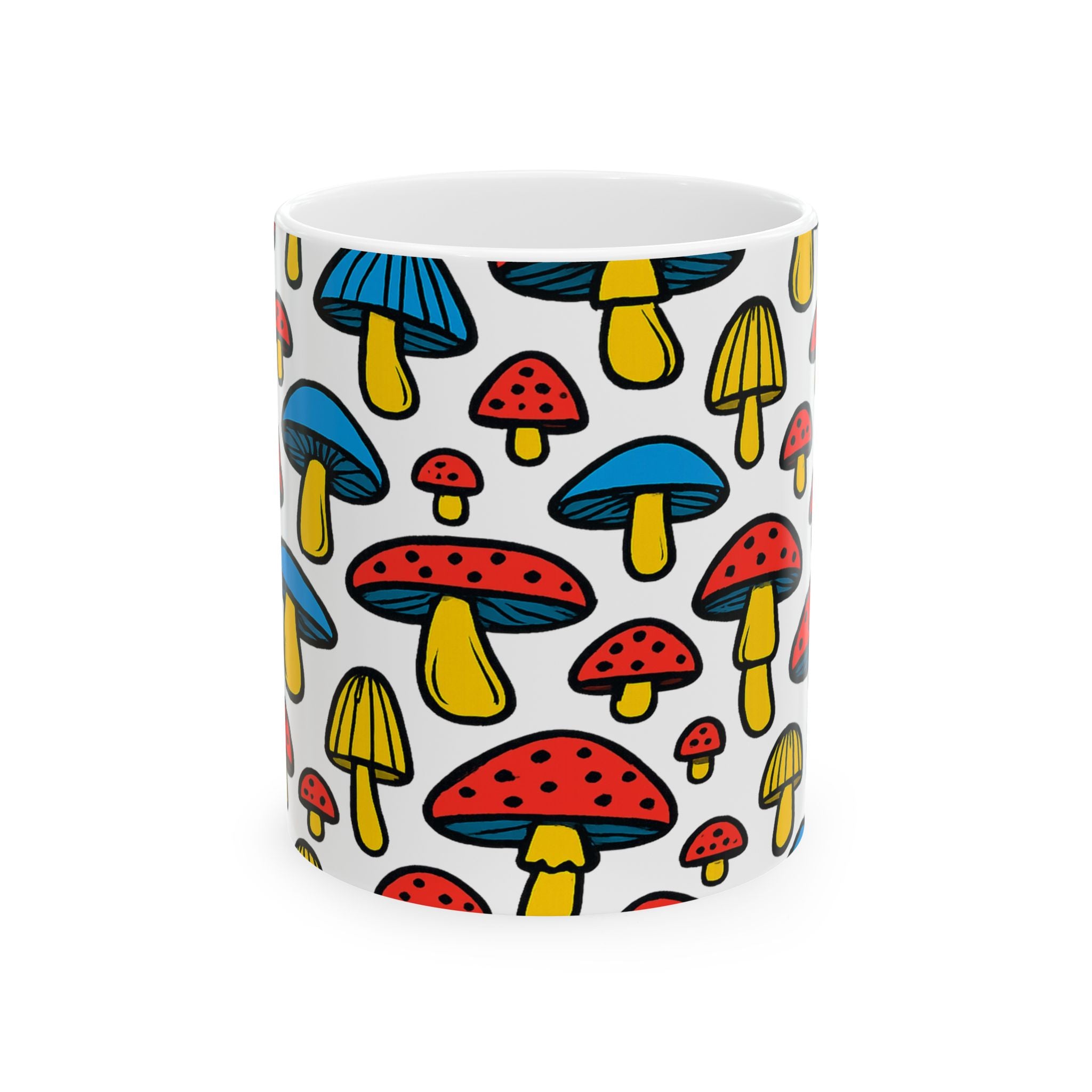 Bold Colorful Mushrooms Pattern Coffee Mug | Mushrooms Lover Gift | Ceramic Mug