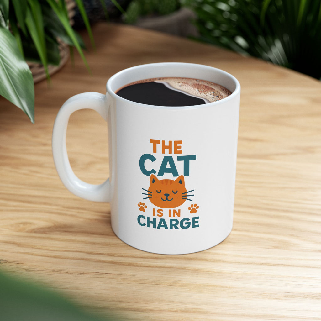 The Cat Is In Charge Here Coffee Mug | Funny Cat Lover | Ceramic Mug