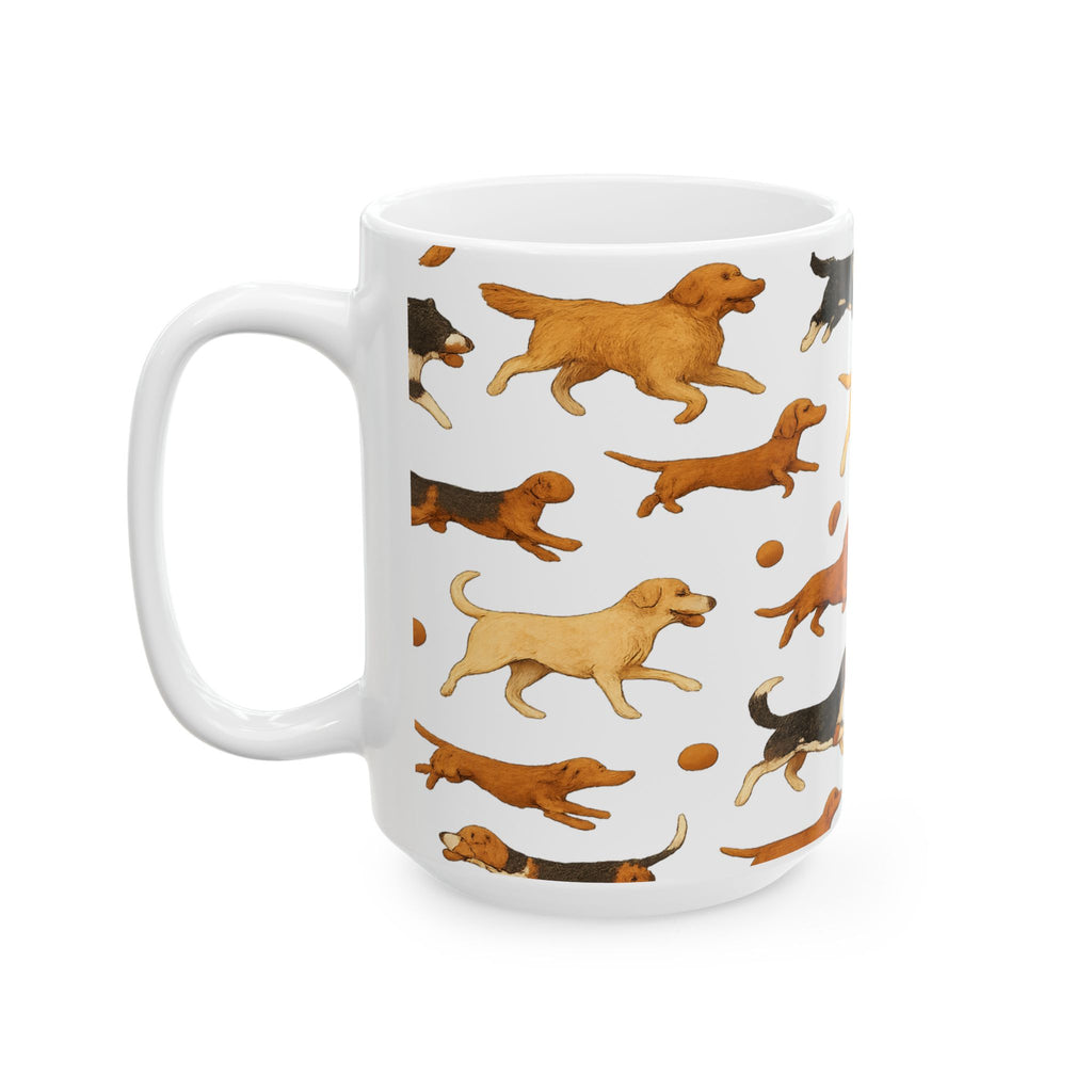 Botanical Dogs Playing Fetch Full Wrap Coffee Mug | Dogs Gift | Ceramic Mug