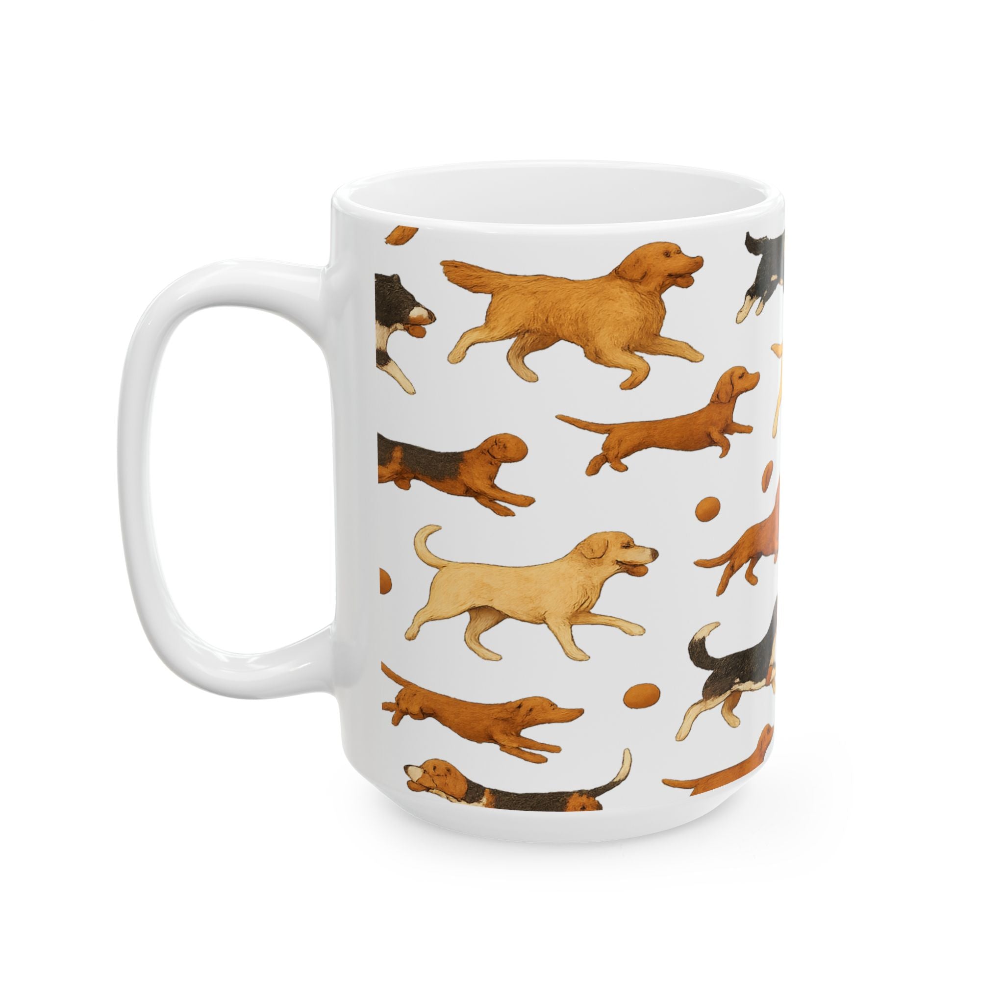 Botanical Dogs Playing Fetch Full Wrap Coffee Mug | Dogs Gift | Ceramic Mug