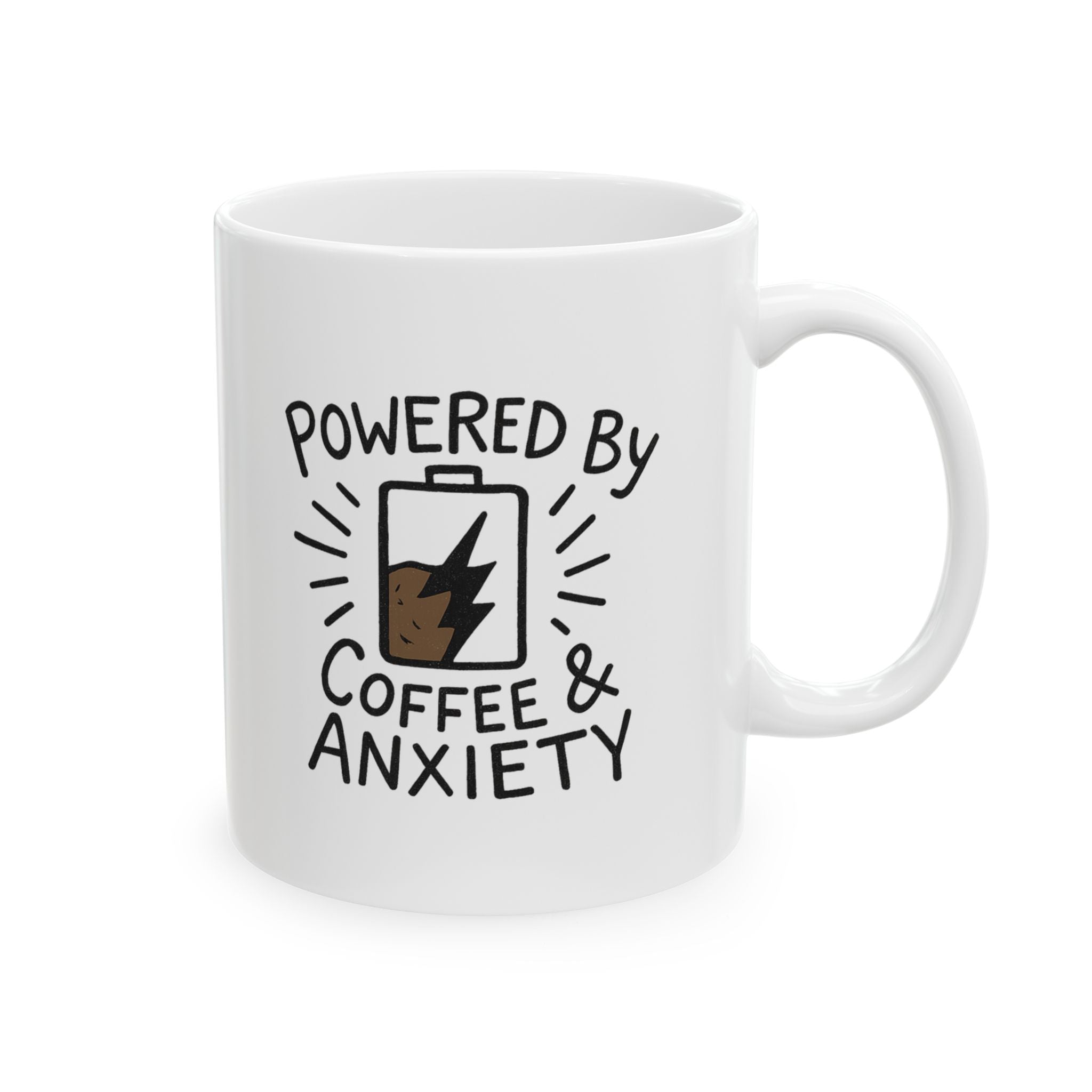 Powered By Coffee And Anxiety Funny Coffee Mug | Coffee Lover Gift | Ceramic Mug