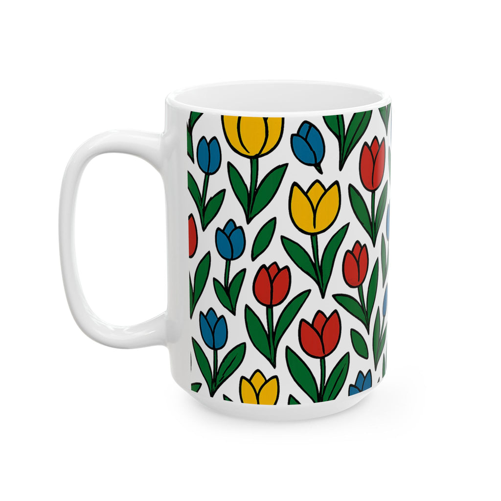 Bold Tulip Garden Full Wrap Coffee Mug | Flowers Gift | Ceramic Mug