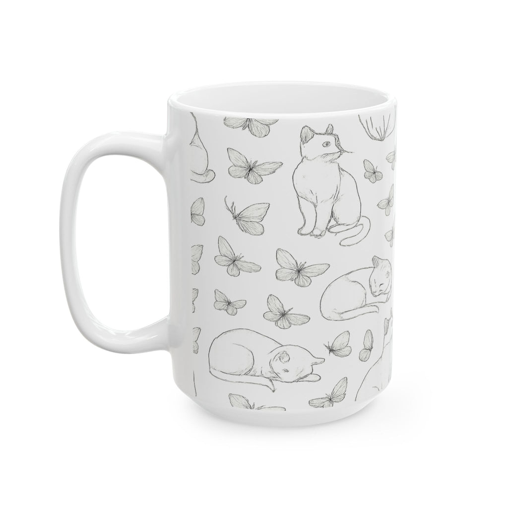 Delicate Cats And Butterflies Full Wrap Coffee Mug | Cats Gift | Ceramic Mug