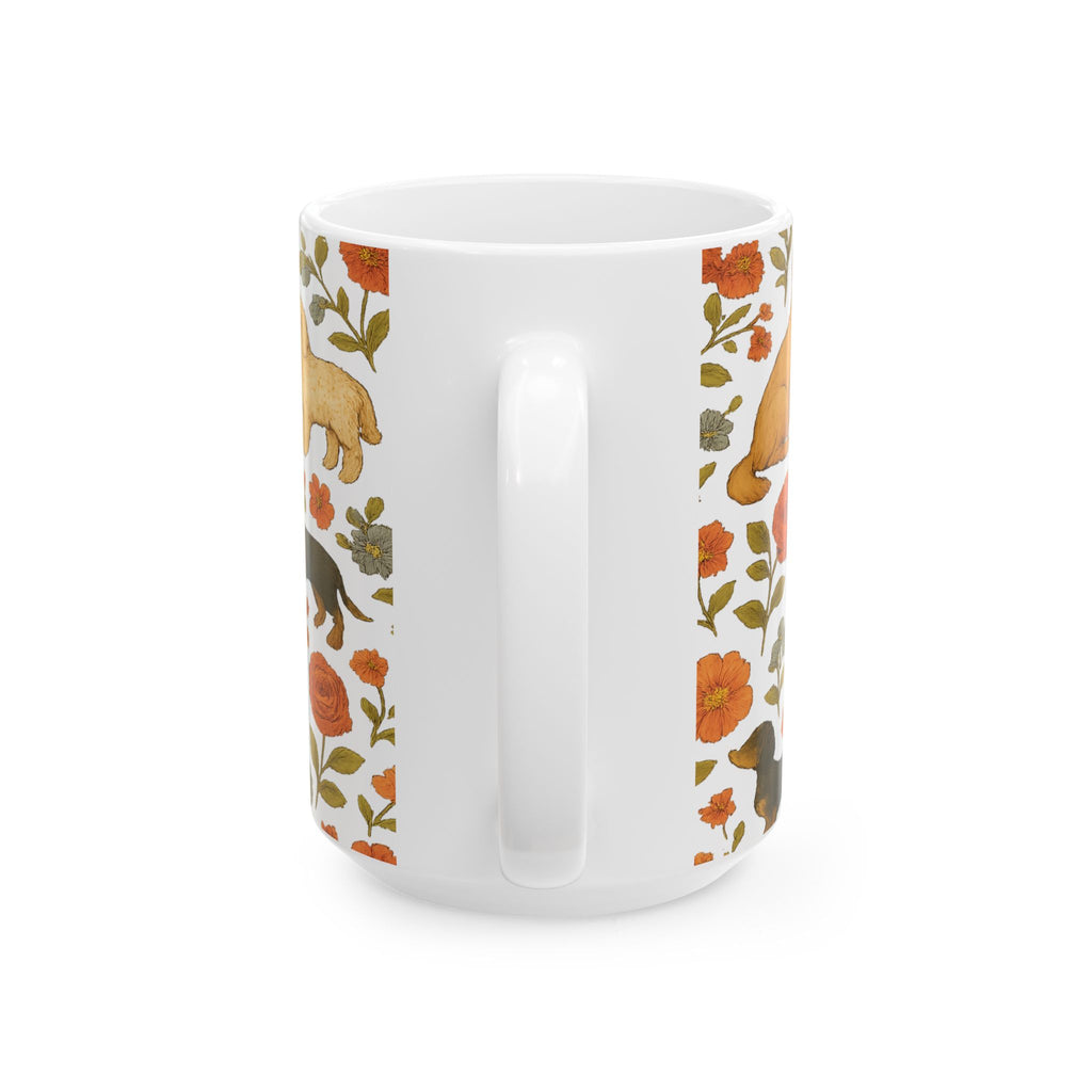 Vintage Dogs And Flowers Full Wrap Coffee Mug | Dogs Gift | Ceramic Mug