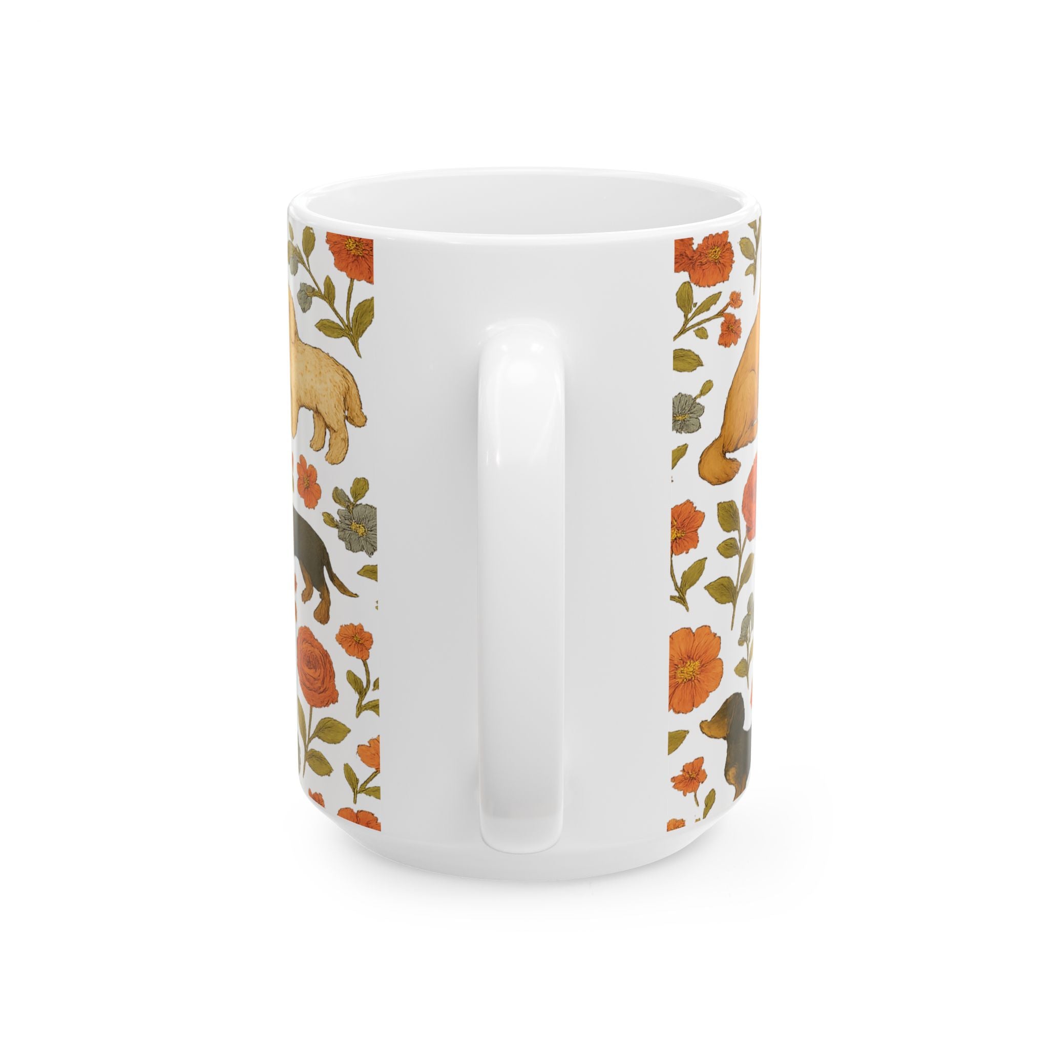 Vintage Dogs And Flowers Full Wrap Coffee Mug | Dogs Gift | Ceramic Mug