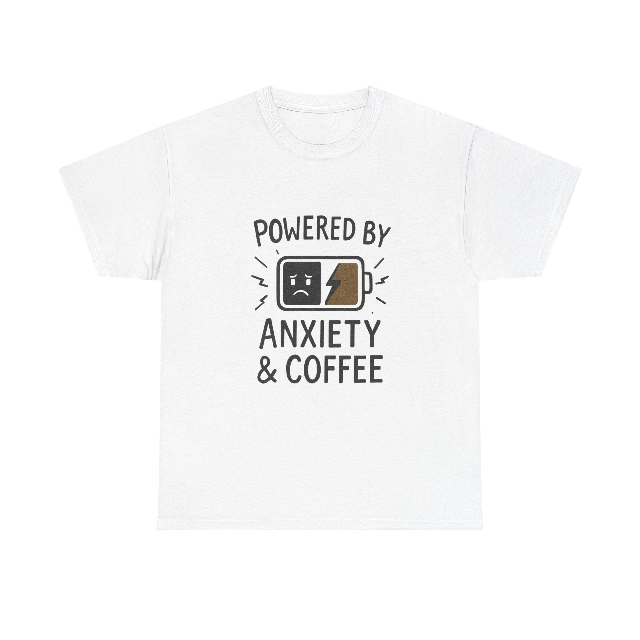 Powered By Anxiety And Coffee Funny T-Shirt | Coffee Lover Gift | Graphic Tee