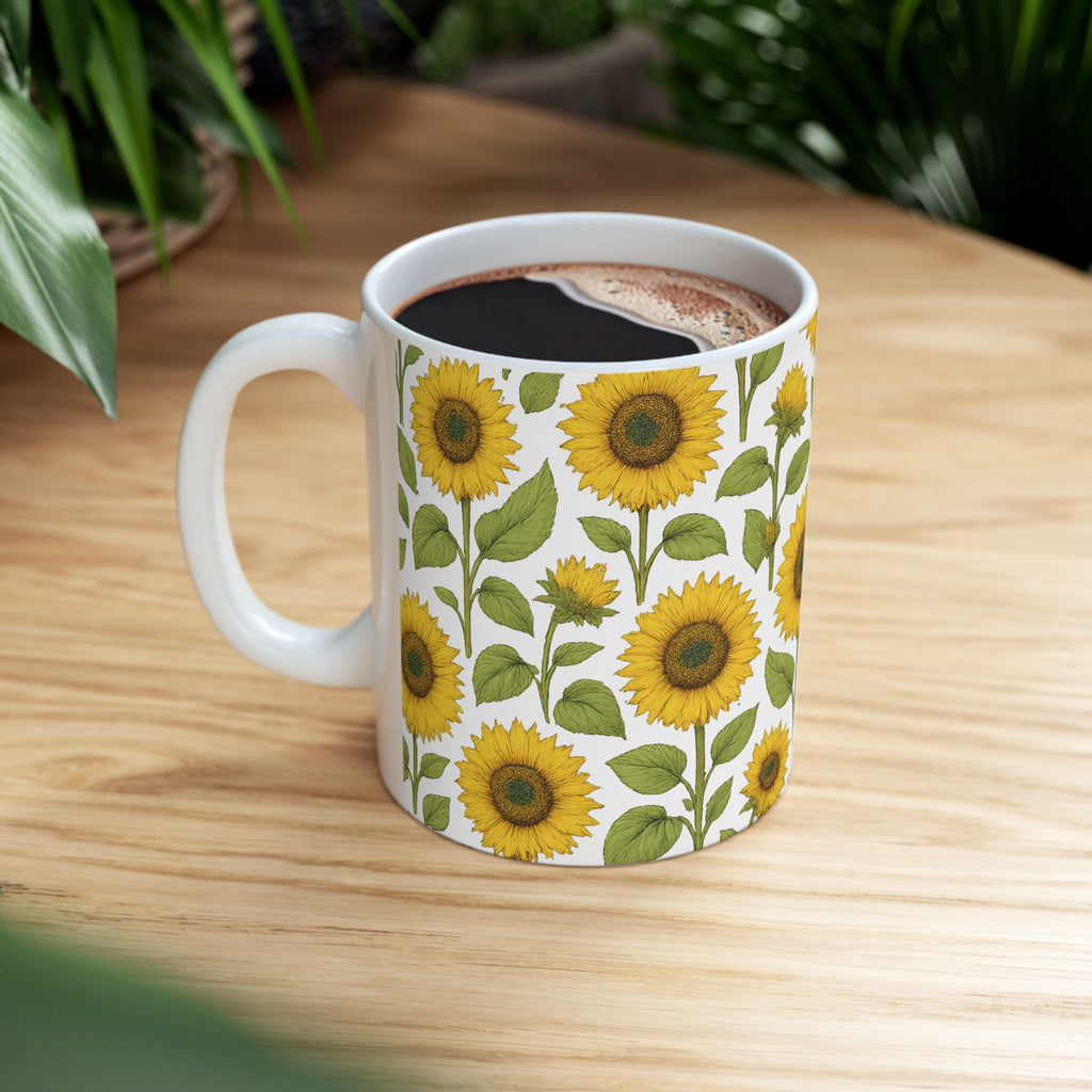 Botanical Sunflower Field Full Wrap Coffee Mug | Flowers Gift | Ceramic Mug
