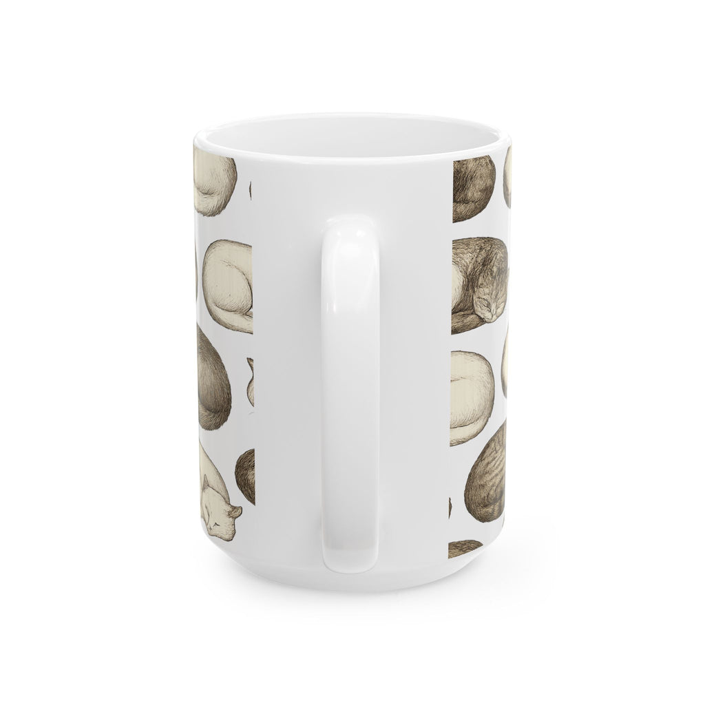 Botanical Sleeping Cats Full Wrap Coffee Mug | Cats Gift | Ceramic Mug