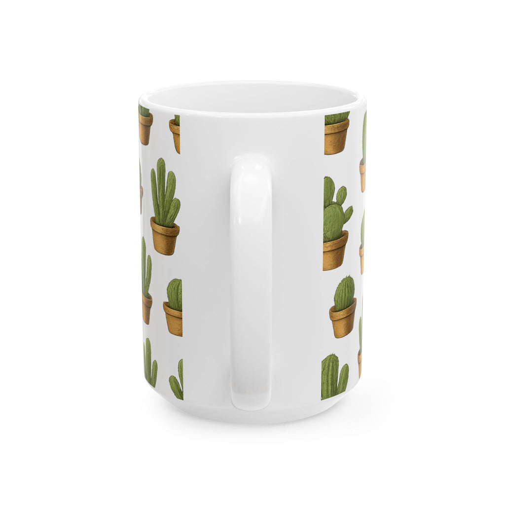 Botanical Tiny Potted Cactus Full Wrap Coffee Mug | Cactus Gift | Ceramic Mug