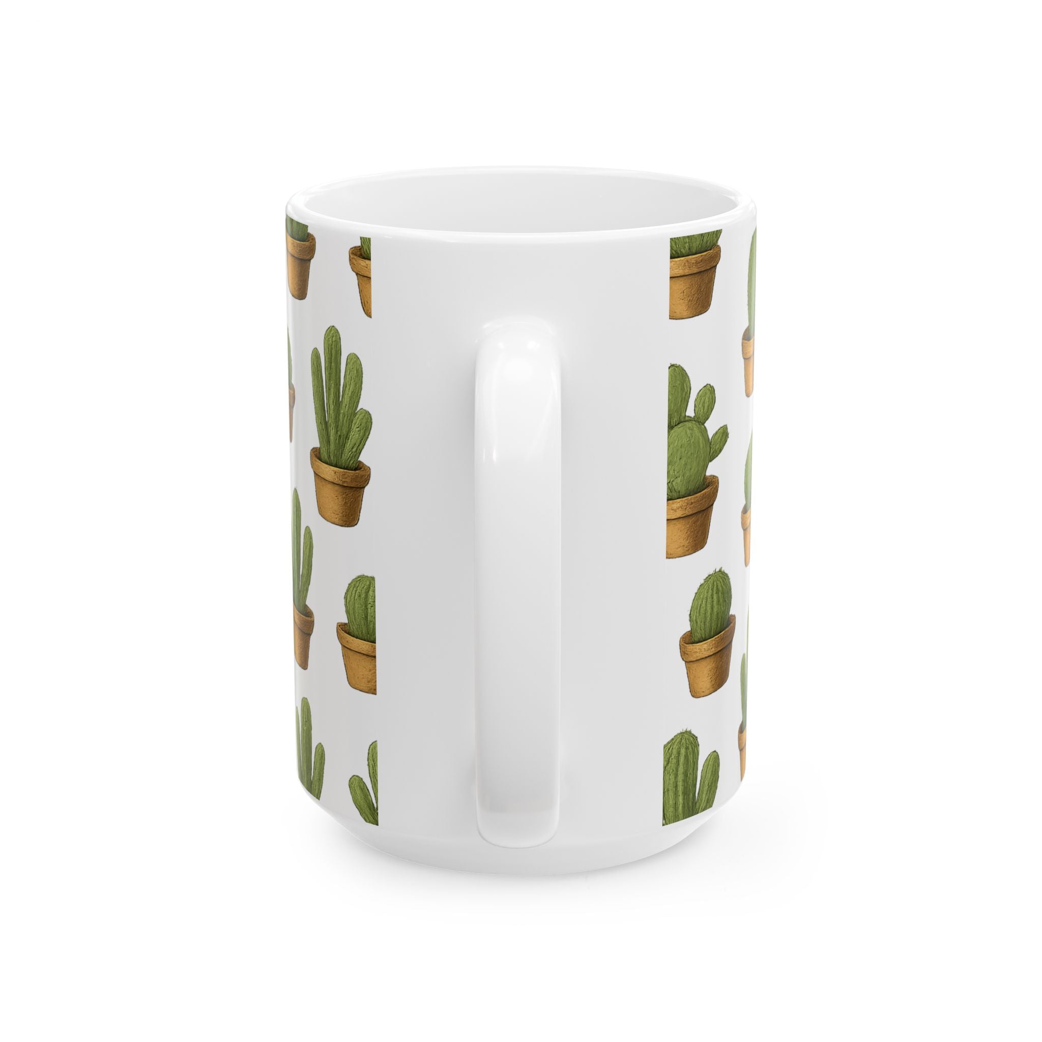 Botanical Tiny Potted Cactus Full Wrap Coffee Mug | Cactus Gift | Ceramic Mug