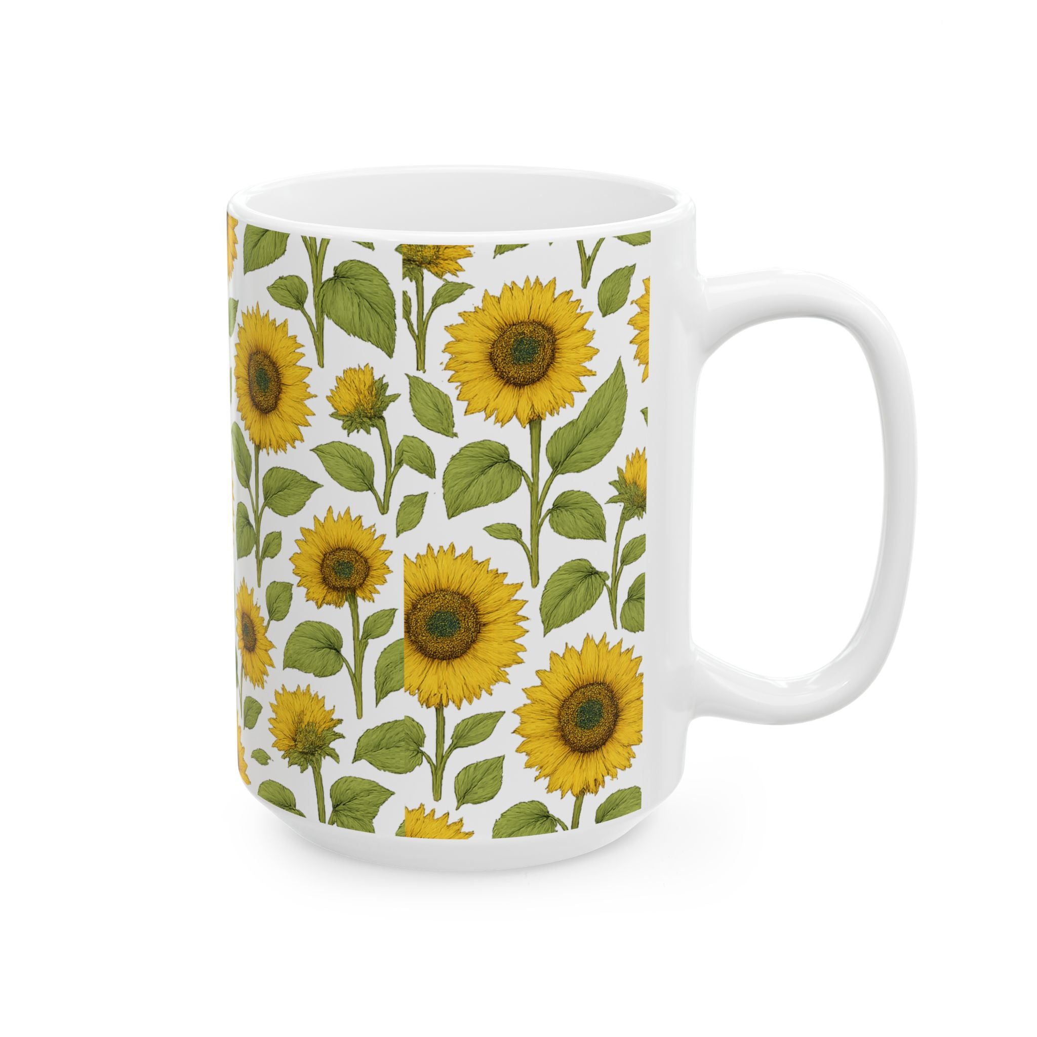 Botanical Sunflower Field Full Wrap Coffee Mug | Flowers Gift | Ceramic Mug