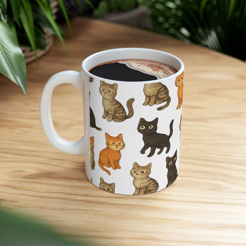 Botanical Curious Cats Full Wrap Coffee Mug | Cats Gift | Ceramic Mug