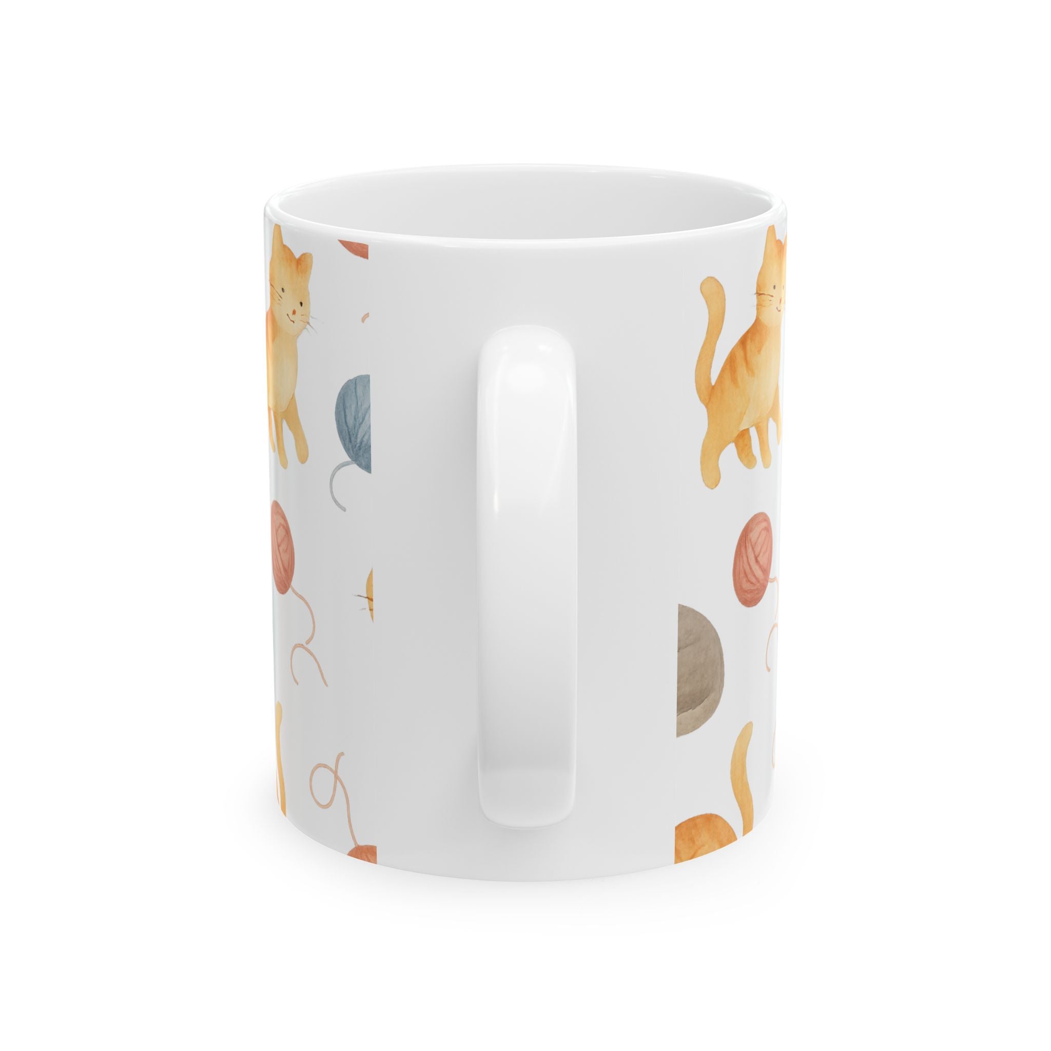 Watercolor Cats With Yarn Full Wrap Coffee Mug | Cats Gift | Ceramic Mug