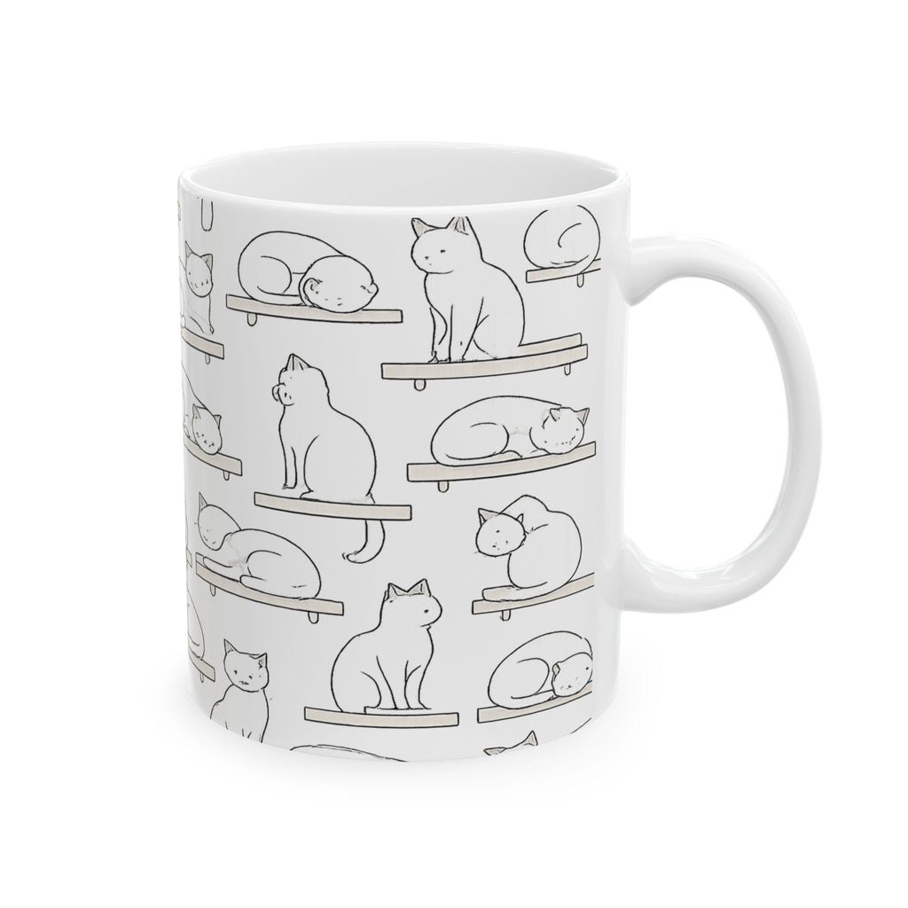 Delicate Cats On Shelves Full Wrap Coffee Mug | Cats Gift | Ceramic Mug